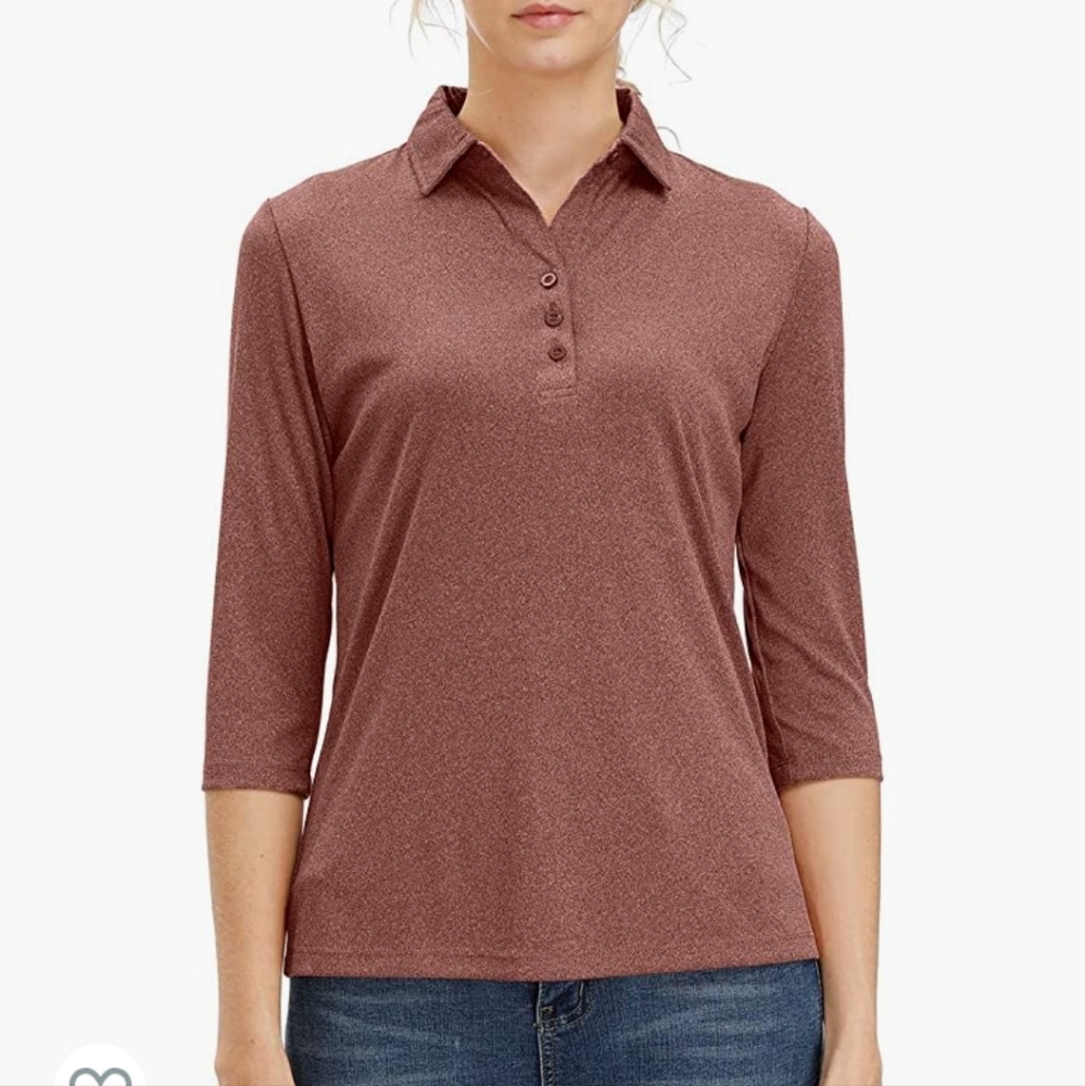 Moheen 3/4 Sleeve V Neck Golf Shirts Moisture Wicking Performance Knit Tops /L.